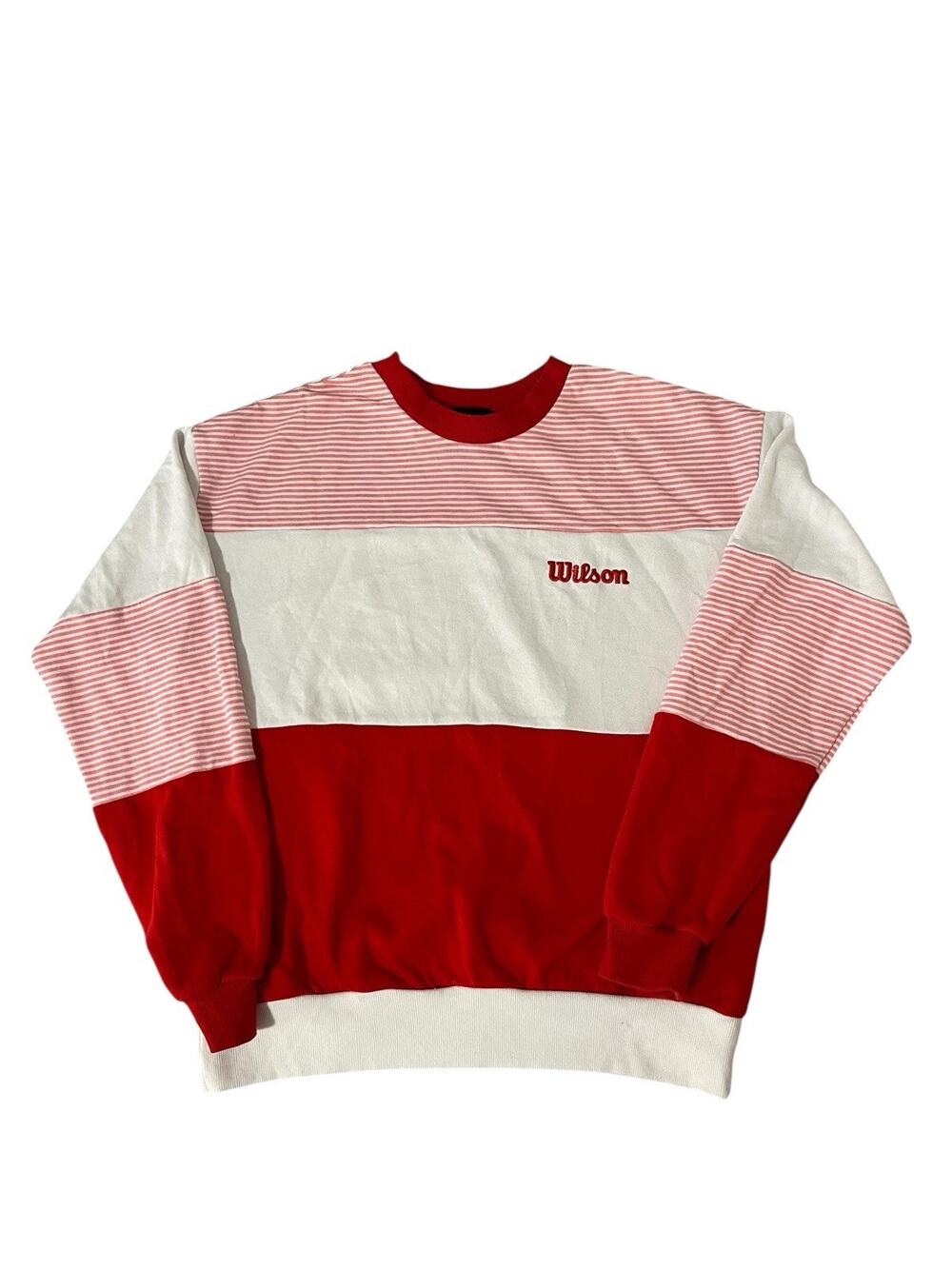 Wilson’s Forever 21 Red Crewneck Sweatshirt Unisex Size M Retro Stripe Trim